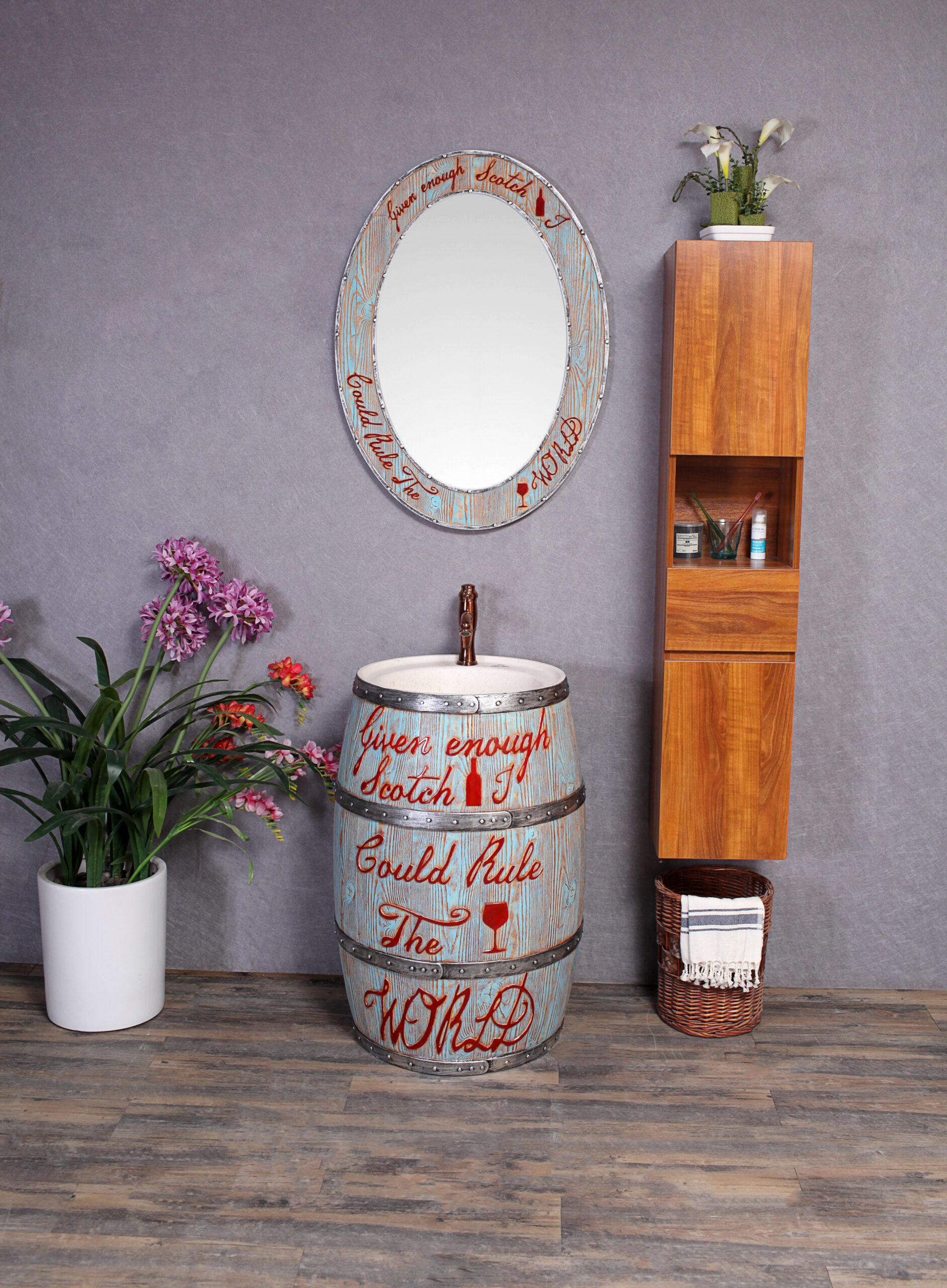 Lavabo in resina a fusto con specchio coordinato – Gran Riserve (Cod. LK7475)