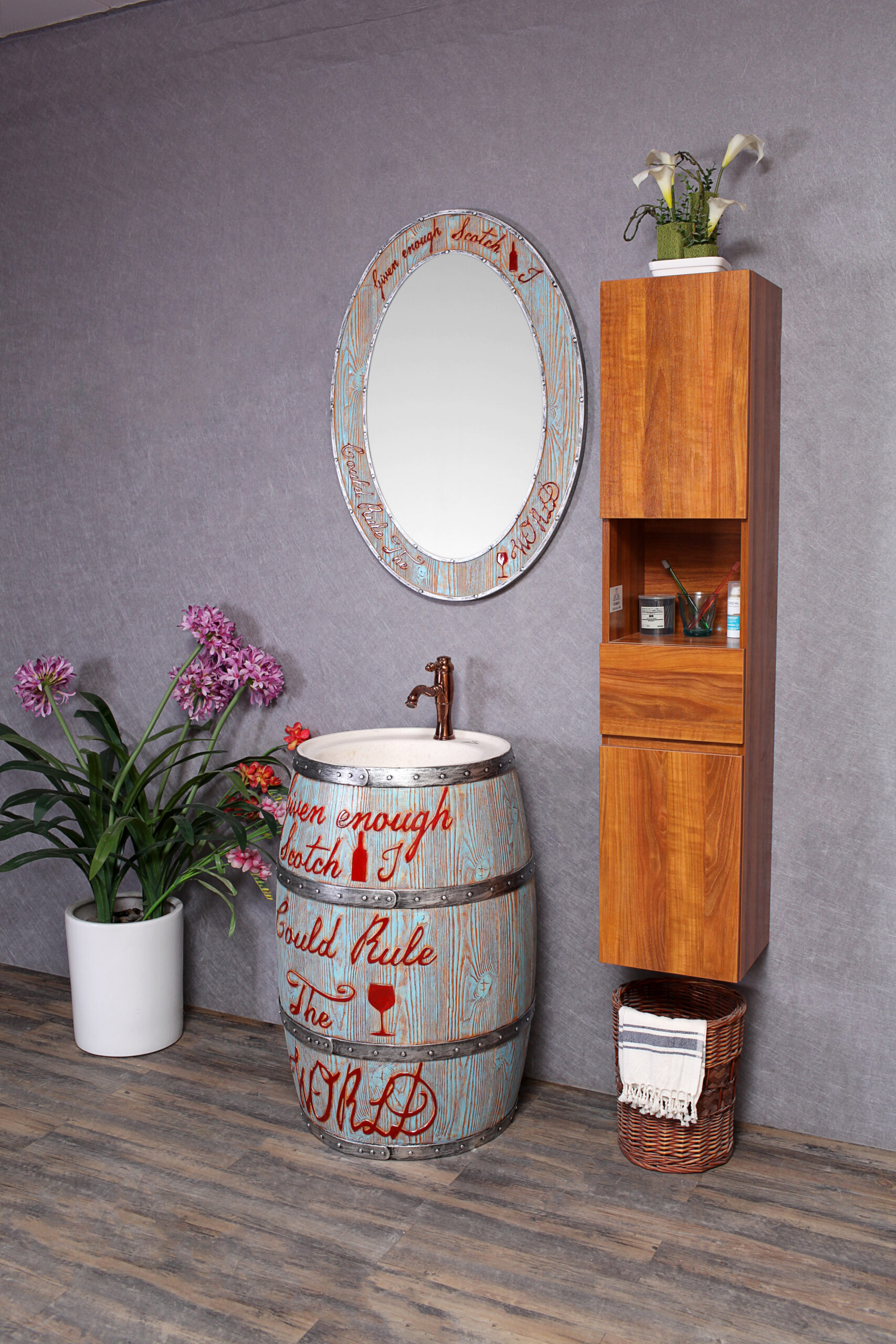 Lavabo in resina a fusto con specchio coordinato – Gran Riserve (Cod. LK7475)