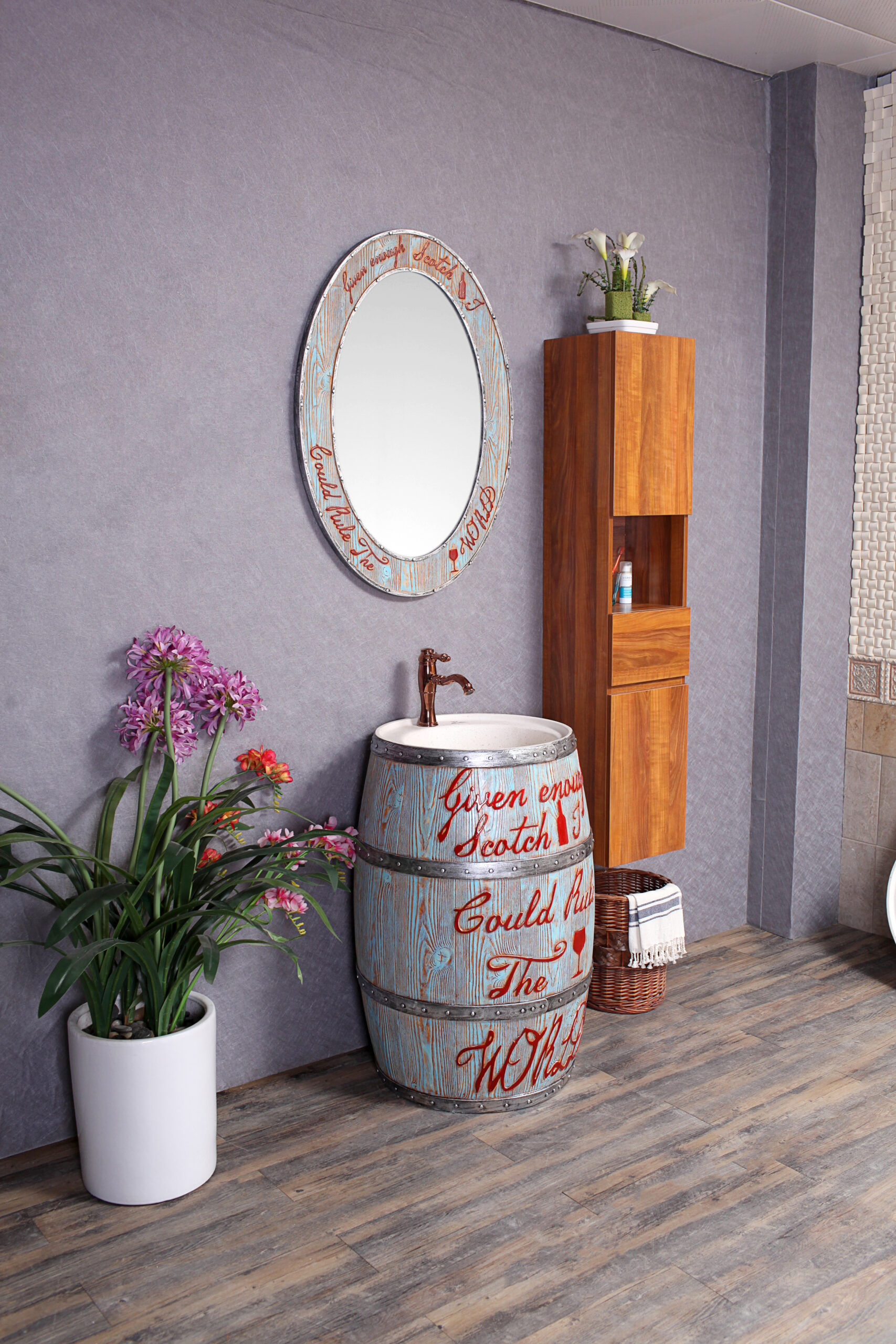 Lavabo in resina a fusto con specchio coordinato – Gran Riserve (Cod. LK7475)