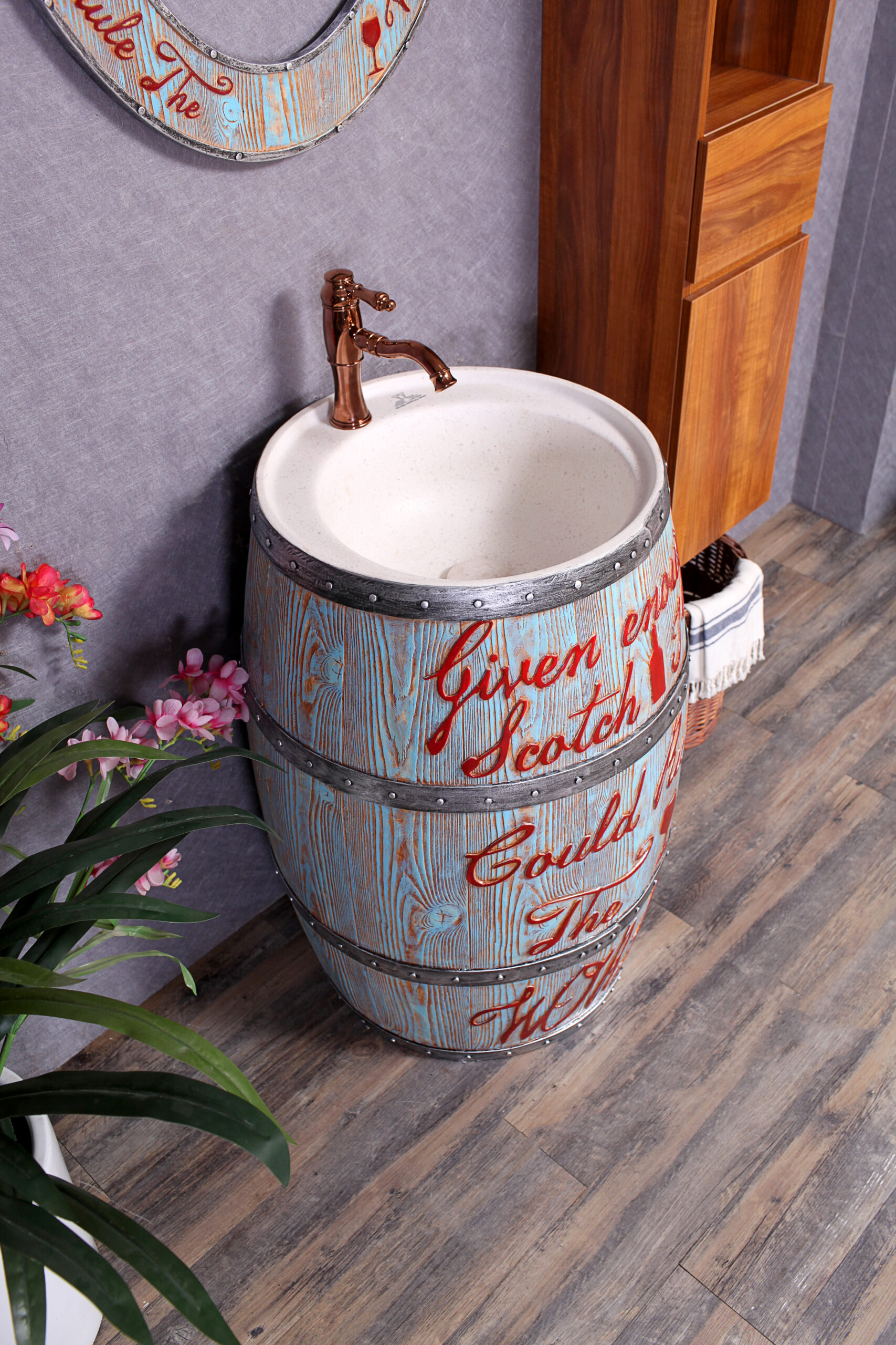 Lavabo in resina a fusto con specchio coordinato – Gran Riserve (Cod. LK7475)
